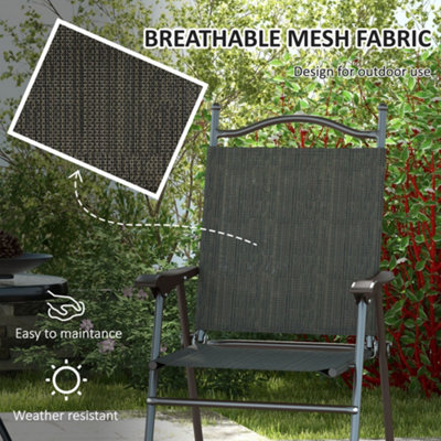Outsunny Folding Chairs Set w/ Armrest, Breathable Mesh Fabric Seat, Dark Brown