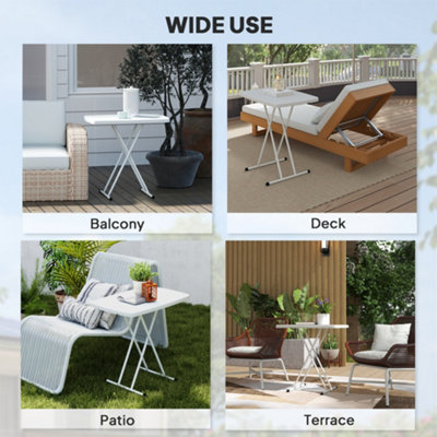 Outsunny Folding Coffee Table, Height Adjustable Picnic Table, White