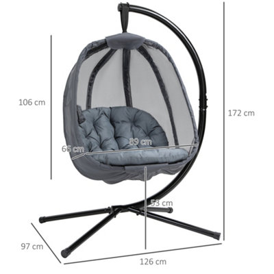 Outsunny Folding Hanging Egg Chair  Cushion and Stand for Indoor Outdoor Grey - 3