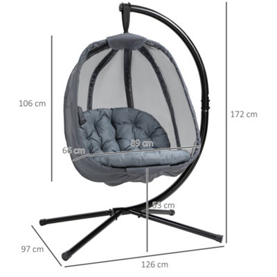 Outsunny Folding Hanging Egg Chair  Cushion and Stand for Indoor Outdoor Grey