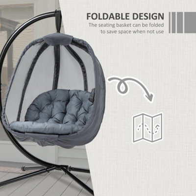 Outsunny Folding Hanging Egg Chair  Cushion and Stand for Indoor Outdoor Grey - 7