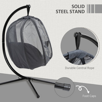 Outsunny Folding Hanging Egg Chair  Cushion and Stand for Indoor Outdoor Grey - 4