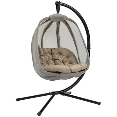 Outsunny Folding Hanging Egg Chair  Cushion and Stand for Indoor Outdoor Khaki