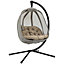 Outsunny Folding Hanging Egg Chair  Cushion and Stand for Indoor Outdoor Khaki