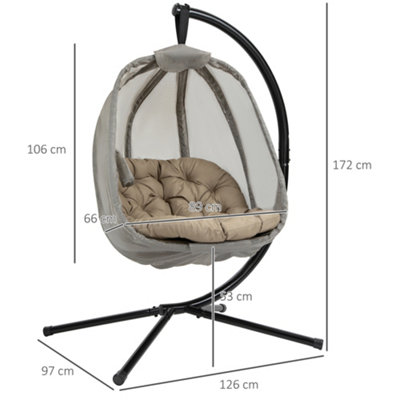Outsunny Folding Hanging Egg Chair  Cushion and Stand for Indoor Outdoor Khaki - 3