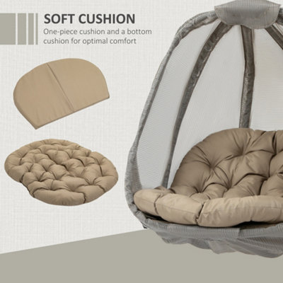 Outsunny Folding Hanging Egg Chair  Cushion and Stand for Indoor Outdoor Khaki - 6