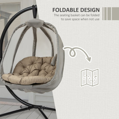 Outsunny Folding Hanging Egg Chair  Cushion and Stand for Indoor Outdoor Khaki - 7