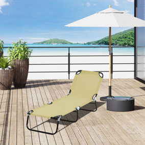 Outsunny Folding Lounge Chair Outdoor Chaise for Bench Patio Beige