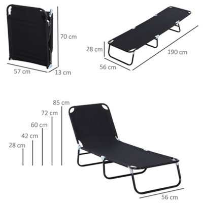 Outsunny Folding Lounge Chair Outdoor Chaise for Bench Patio Black - 3