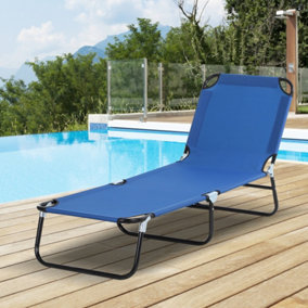 Outsunny Folding Lounge Chair Outdoor Chaise for Bench Patio Blue