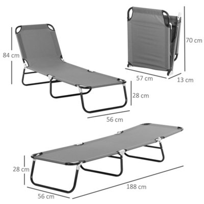 Outsunny Folding Lounge Chair Outdoor Chaise for Bench Patio Grey - 3