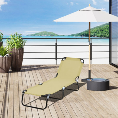 Outsunny Folding Lounge Chair Outdoor Chaise Lounge for Bench Patio Beige