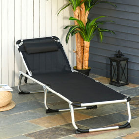 Outsunny Folding Outdoor Reclining Sun Lounger Chair Aluminium Frame Black