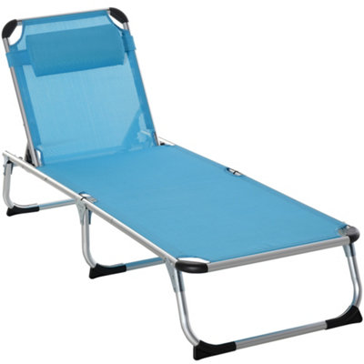 Outsunny Folding Outdoor Reclining Sun Lounger Chair Aluminium Frame Blue