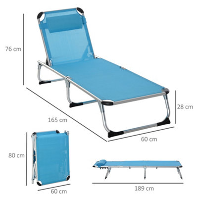 Outsunny Folding Outdoor Reclining Sun Lounger Chair Aluminium Frame Blue - 3