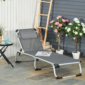 Outsunny Folding Outdoor Reclining Sun Lounger Chair Aluminium Frame Grey