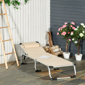 Outsunny Folding Outdoor Reclining Sun Lounger Chair Aluminium Frame Khaki