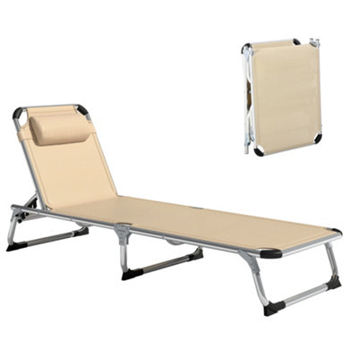Outsunny Folding Outdoor Reclining Sun Lounger Chair Aluminium Frame Khaki