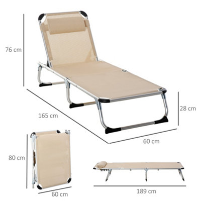 Outsunny Folding Outdoor Reclining Sun Lounger Chair Aluminium Frame Khaki - 3