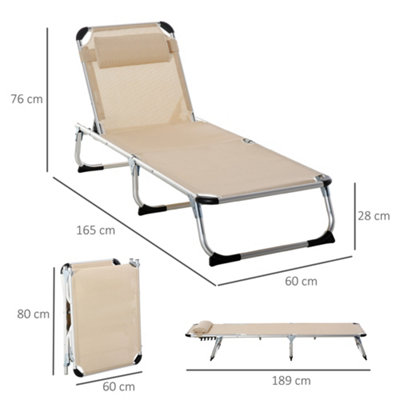 Outsunny Folding Outdoor Reclining Sun Lounger Chair Aluminium Frame Khaki