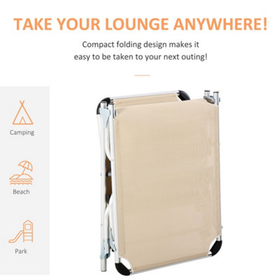 Outsunny Folding Outdoor Reclining Sun Lounger Chair Aluminium Frame Khaki - 6