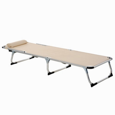Outsunny Folding Outdoor Reclining Sun Lounger Chair Aluminium Frame Khaki - 7