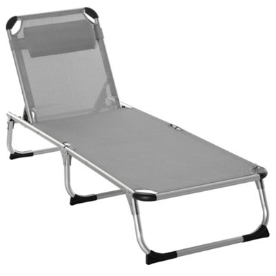 Outsunny Folding Outdoor Reclining Sun Lounger Chair Aluminium Frame Light Grey