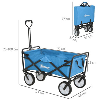 Outsunny Folding Outdoor Storage Trolley Cart Bag Telescopic Handle Brakes Blue - 3