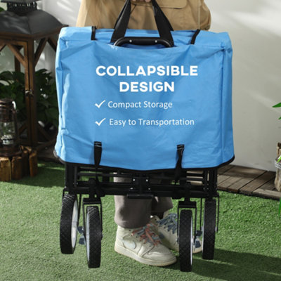 Outsunny Folding Outdoor Storage Trolley Cart Bag Telescopic Handle Brakes Blue - 4
