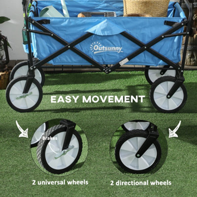 Outsunny Folding Outdoor Storage Trolley Cart Bag Telescopic Handle Brakes Blue - 6