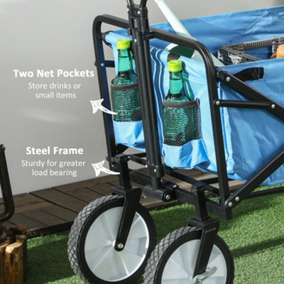 Outsunny Folding Outdoor Storage Trolley Cart Bag Telescopic Handle Brakes Blue - 7