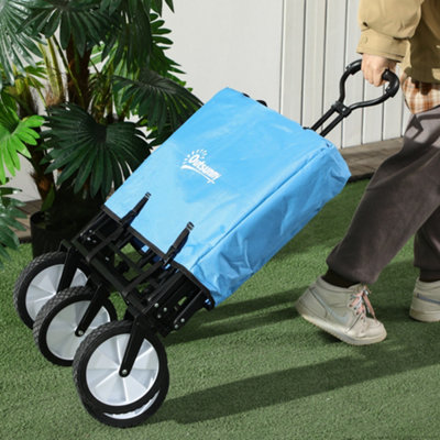 Outsunny Folding Outdoor Storage Trolley Cart Bag Telescopic Handle Brakes Blue - 8