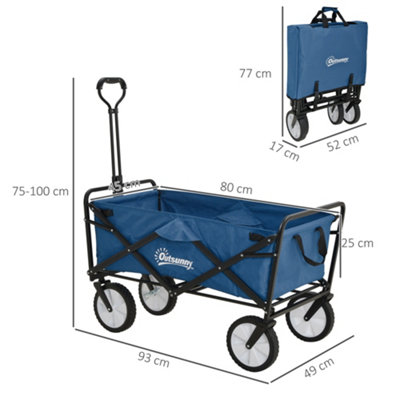 Outsunny Folding Outdoor Storage Trolley Cart Bag Telescopic Handle Brakes Green - 3
