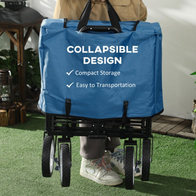 Outsunny Folding Outdoor Storage Trolley Cart Bag Telescopic Handle Brakes Green - 4