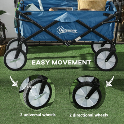 Outsunny Folding Outdoor Storage Trolley Cart Bag Telescopic Handle Brakes Green - 6