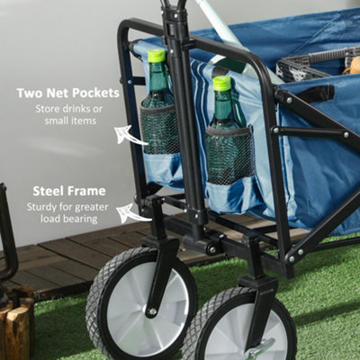 Outsunny Folding Outdoor Storage Trolley Cart Bag Telescopic Handle Brakes Green - 7
