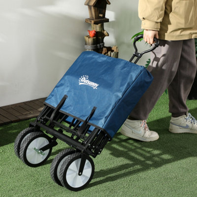 Outsunny Folding Outdoor Storage Trolley Cart Bag Telescopic Handle Brakes Green - 9