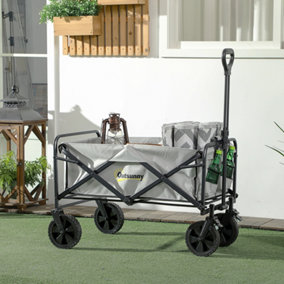 Outsunny Folding Outdoor Storage Trolley Cart Bag Telescopic Handle Brakes Grey