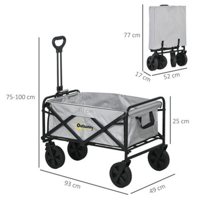 Outsunny Folding Outdoor Storage Trolley Cart Bag Telescopic Handle Brakes Grey - 3