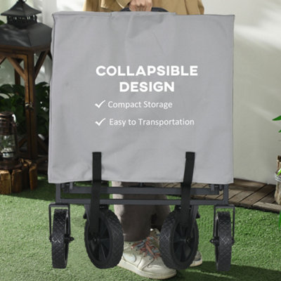 Outsunny Folding Outdoor Storage Trolley Cart Bag Telescopic Handle Brakes Grey - 4