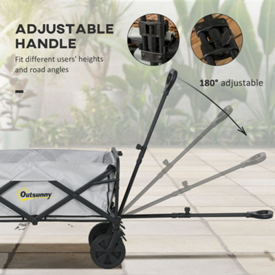 Outsunny Folding Outdoor Storage Trolley Cart Bag Telescopic Handle Brakes Grey - 5