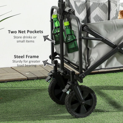 Outsunny Folding Outdoor Storage Trolley Cart Bag Telescopic Handle Brakes Grey - 7