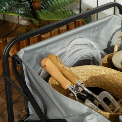 Outsunny Folding Outdoor Storage Trolley Cart Bag Telescopic Handle Brakes Grey - 9
