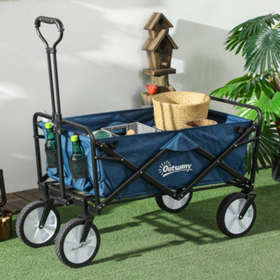 Outsunny Folding Outdoor Storage Trolley Cart Bag Telescopic Handle Brakes