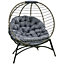 Outsunny Folding Rattan Egg Chair, Freestanding Basket Chair with Cushion, Bottle Holder Bag for Outdoor or Indoor, Grey
