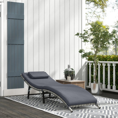 Outsunny Folding Rattan Sun Lounger Outdoor Chair with Cushion and Pillow Grey DIY at B Q