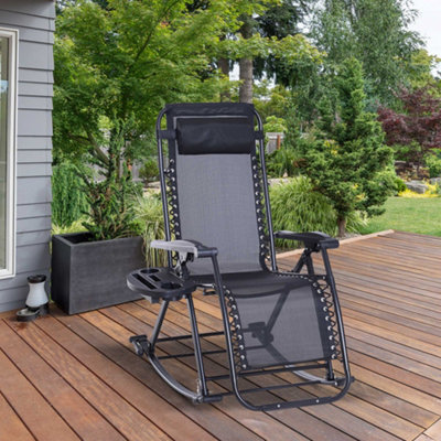 Outsunny Folding Recliner Chair Outdoor Lounge Rocker Zero-Gravity Seat Black