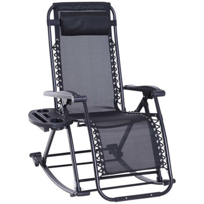 Outsunny Folding Recliner Chair Outdoor Lounge Rocker Zero-Gravity Seat Black