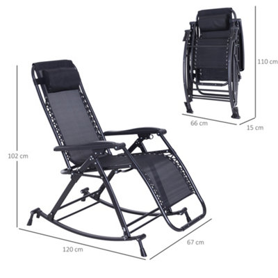 Outsunny Folding Recliner Chair Outdoor Lounge Rocker Zero-Gravity Seat Black - 3