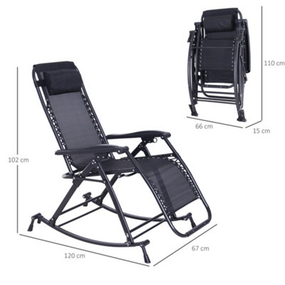 Outsunny Folding Recliner Chair Outdoor Lounge Rocker Zero-Gravity Seat Black